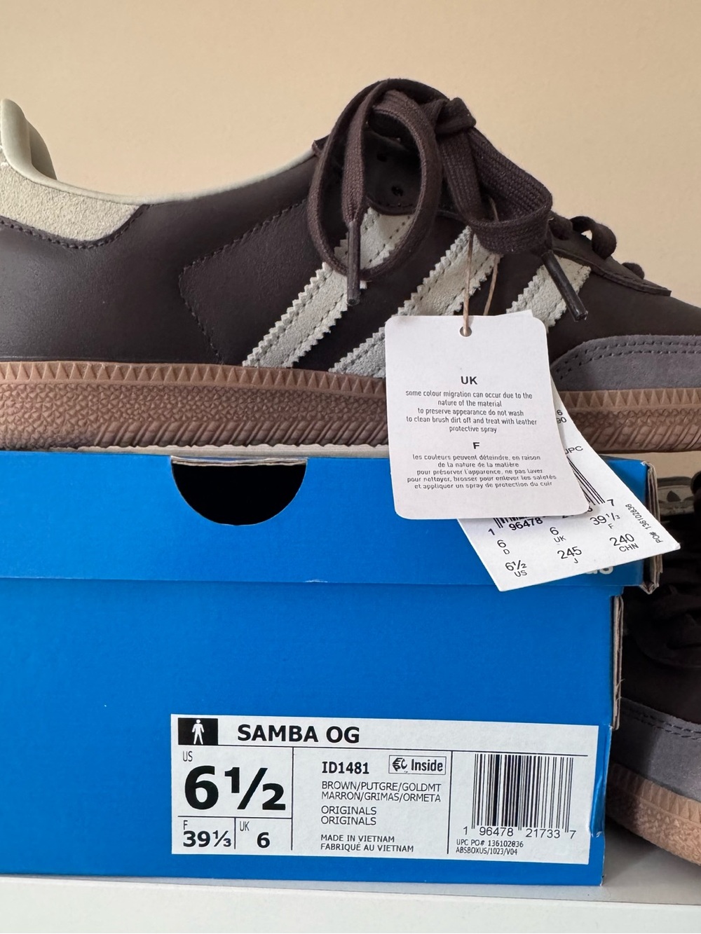 NWT adidas Samba Sneakers in Dark Brown and White 39.5 - Picture 3 of 3